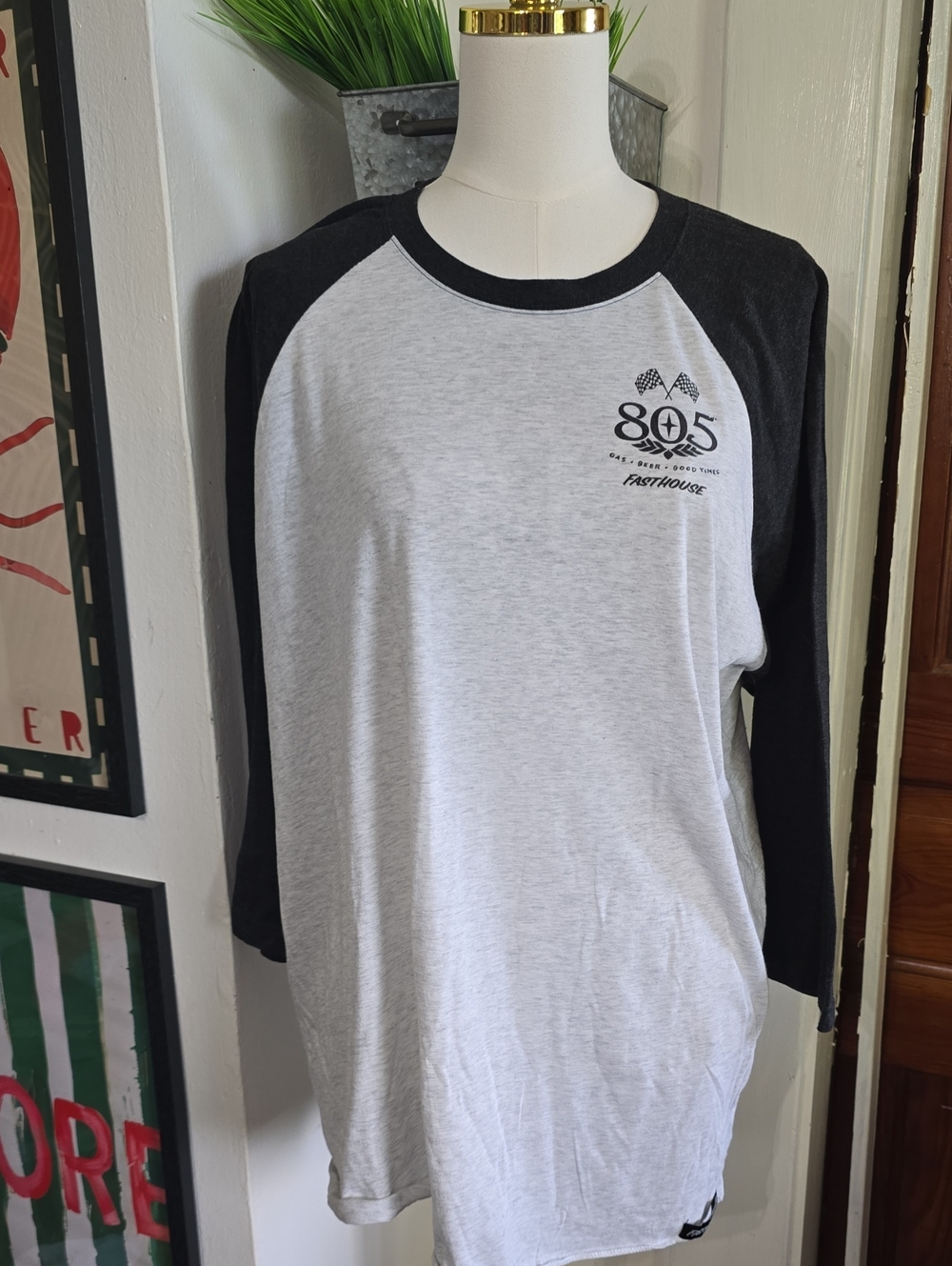 805 Fasthouse Black & White Raglan Baseball Shirt Xl